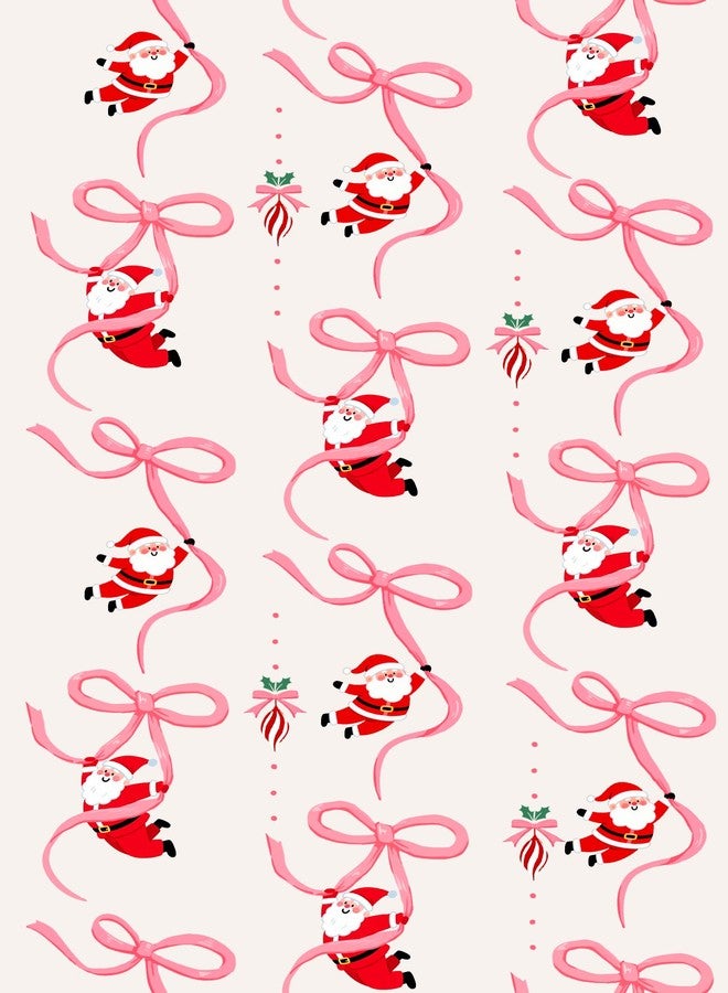 وولاين مجموعة مناديل ورقية من والين، ٥٠ قطعة، مزينة بفيونكة عيد الميلاد، بتصميم سانتا كلوز الوردي، للاستخدام مرة واحدة، مثالية للعشاء، ولحفلات العشاء، ولحفلات استقبال المولود الجديد، ولتزيين طاولة الطعام. - Image 1